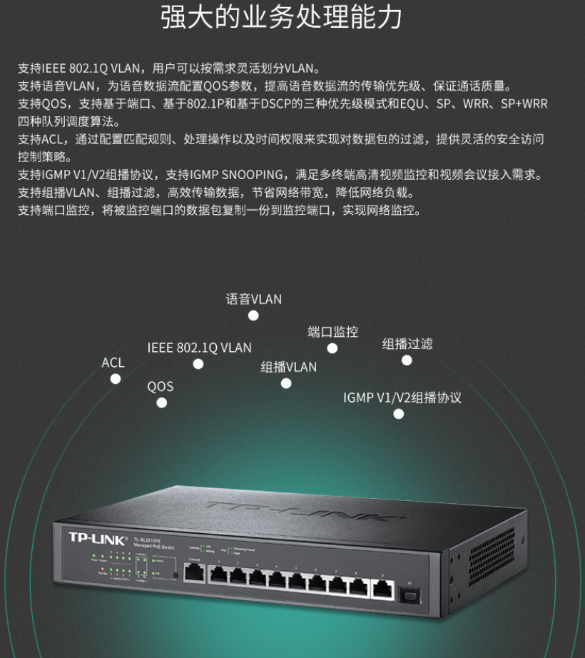 TP-LINK 10口千兆上联网管PoE交换机