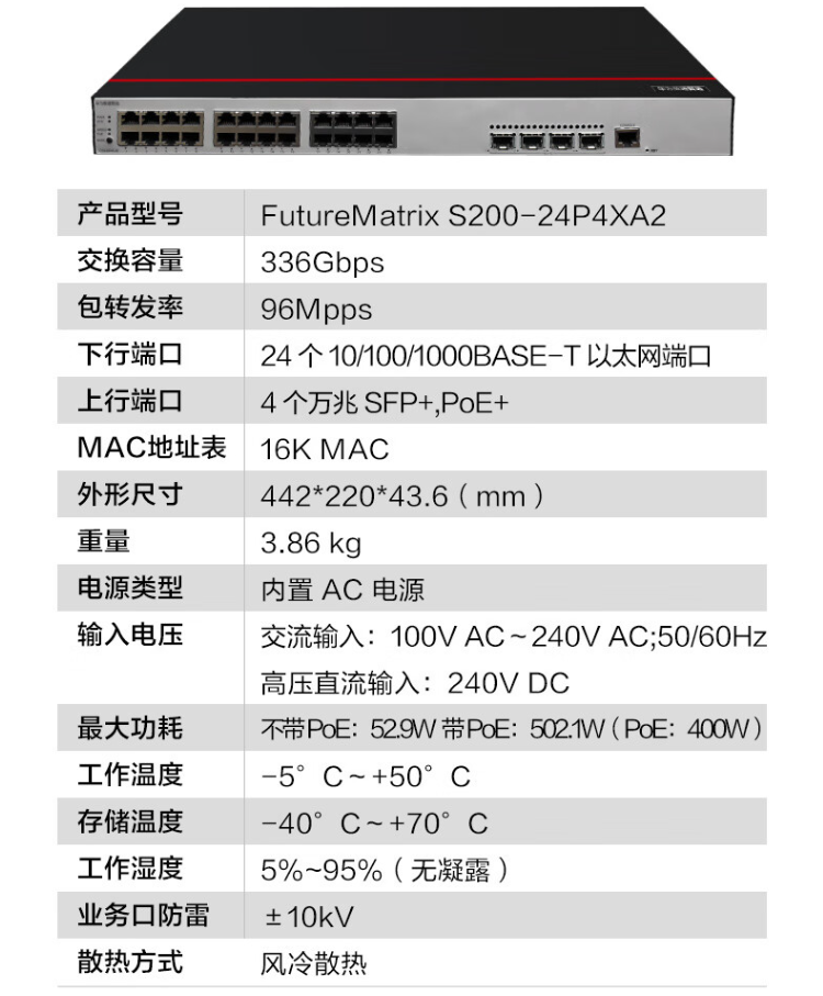 华为 S200-24P4X-A2 万兆PoE交换机