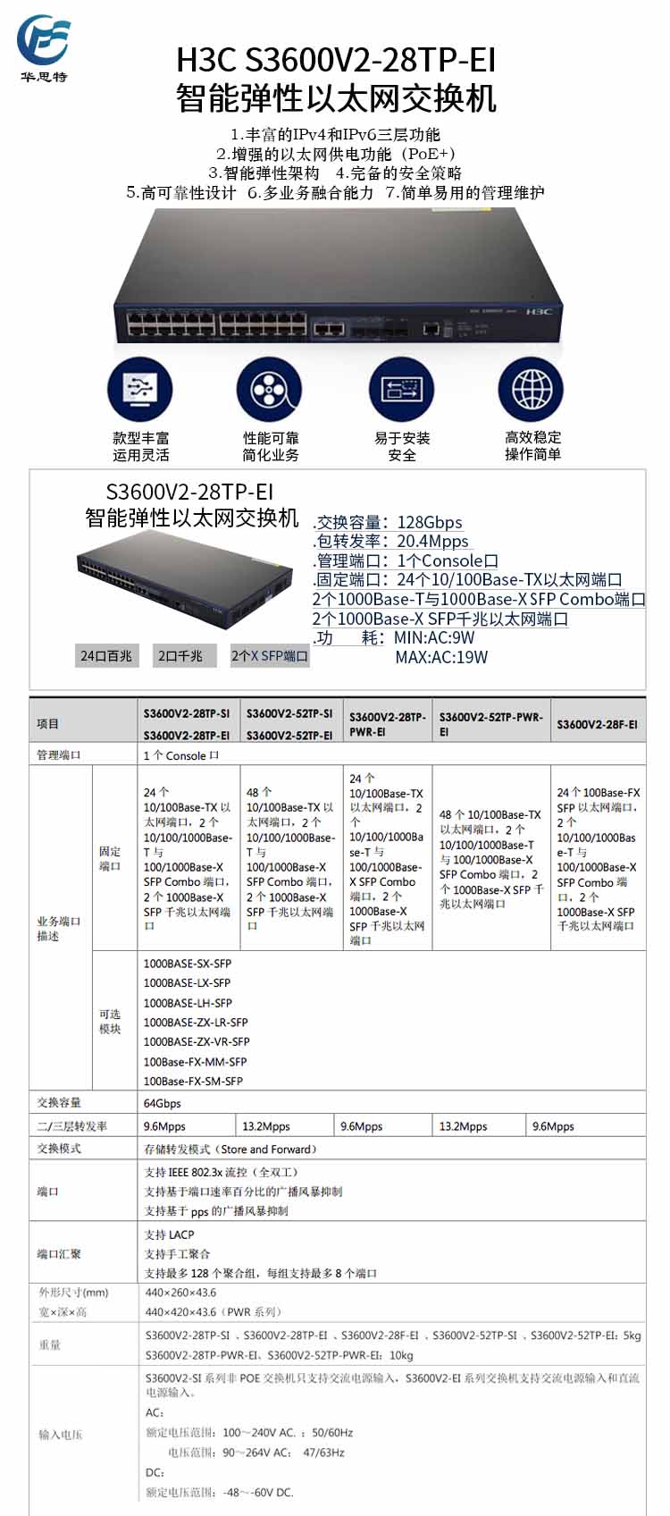 华三 LS-3600V2-28TP-EI 智能以太网交换机