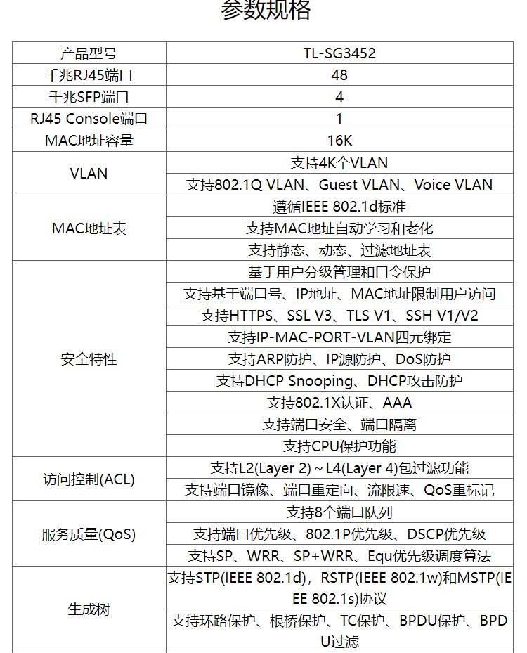 TP-LINK 48口全千兆二层网管核心交换机