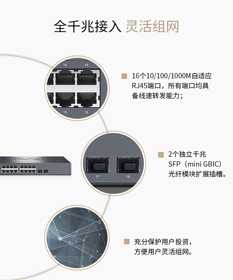 普联 16口千兆二层网管核心交换机