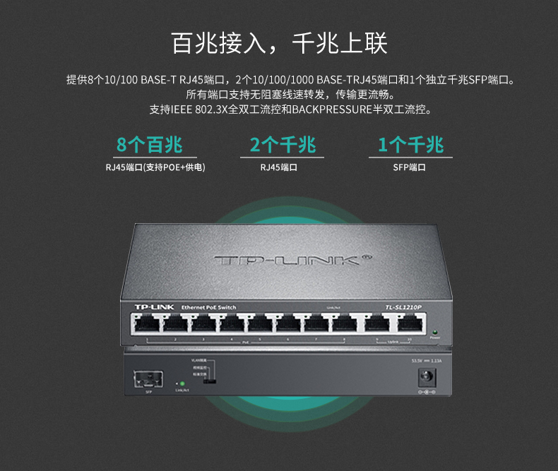 普联 千兆上联以太网PoE交换机