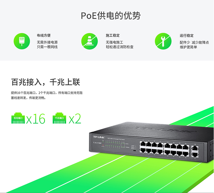 TP-LINK TL-SL1218MP 千兆上联以太网交换机